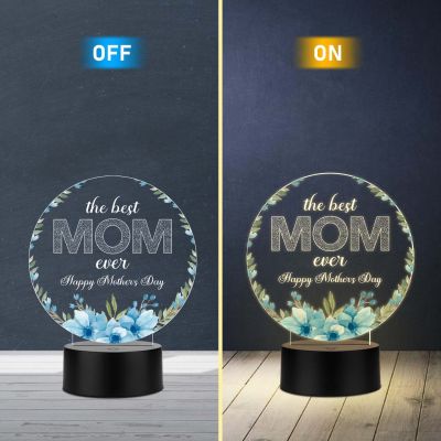 Best Mom Ever Acrylic LED Lamp with UV Print – Happy Mother’s Day Gift Night Light Warm White USB Powered